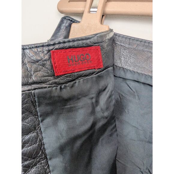 Vintage HUGO Hugo Boss Y2K Paneled Leather Mini Skirt Black XS S - Picture 7 of 9